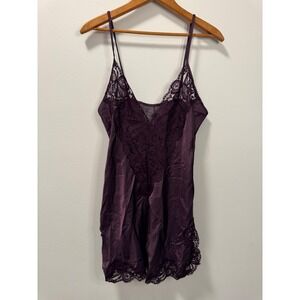 Vintage Victorias Secret Gold Label Jewel Tone Purple Lace Chemise Slip Dress M